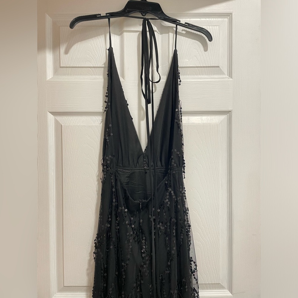 Open back sequins fringe midi dress
